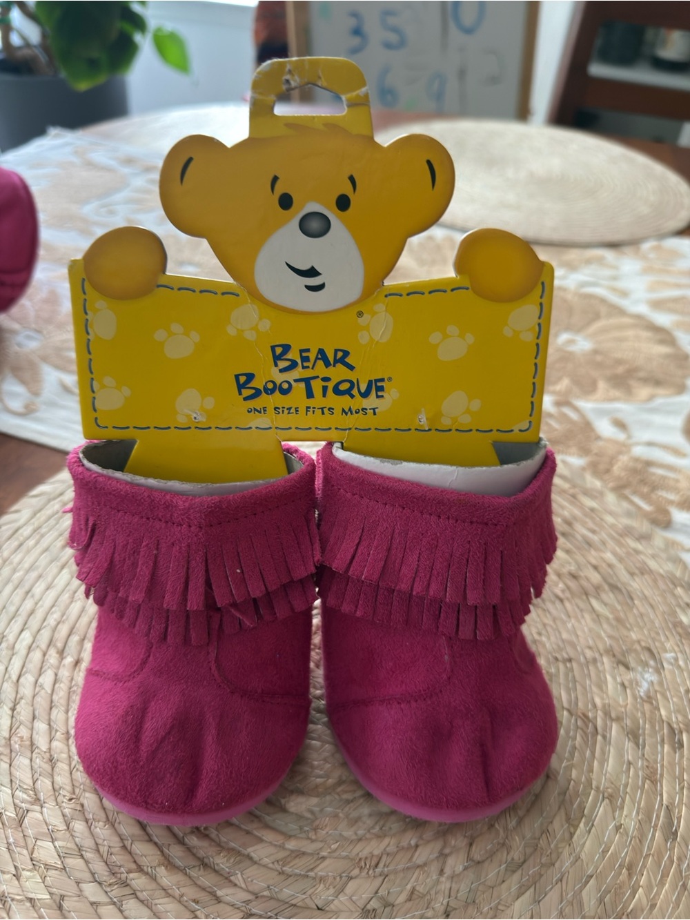 Build-a-bear Workshop pink Fringe Faux Suede Boots Moccasins NEW